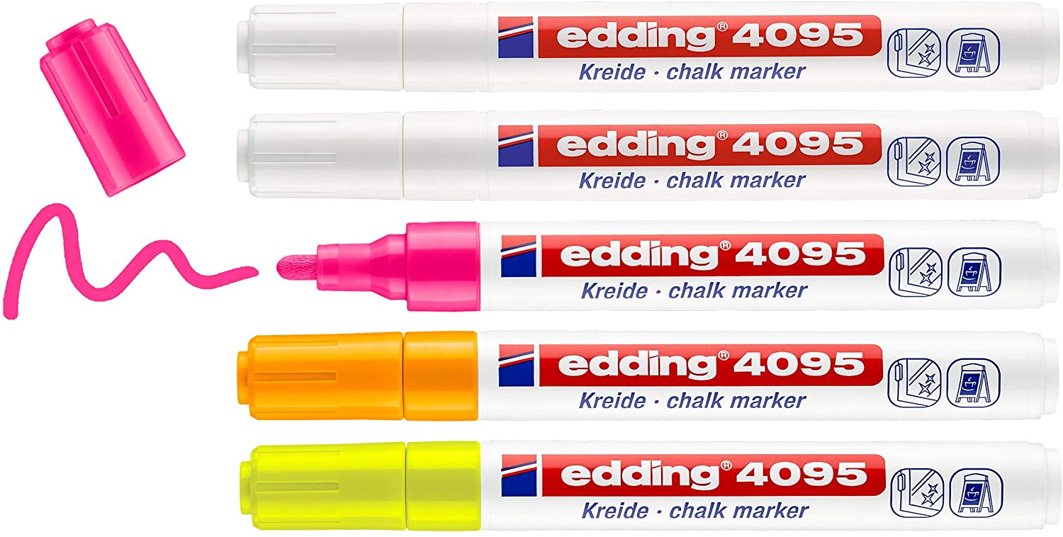Kreidestift EDDING® 4095 - 5ER Set -  Weiß, Gelb, Orange, Pink (neon)